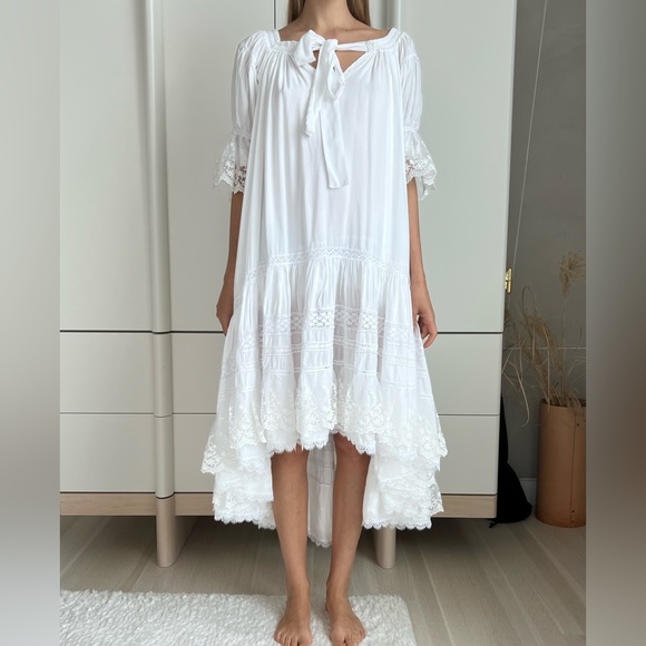 White Midi Boho Style Dress with lace. Handmade. S-M Size - Picture 14 of 14